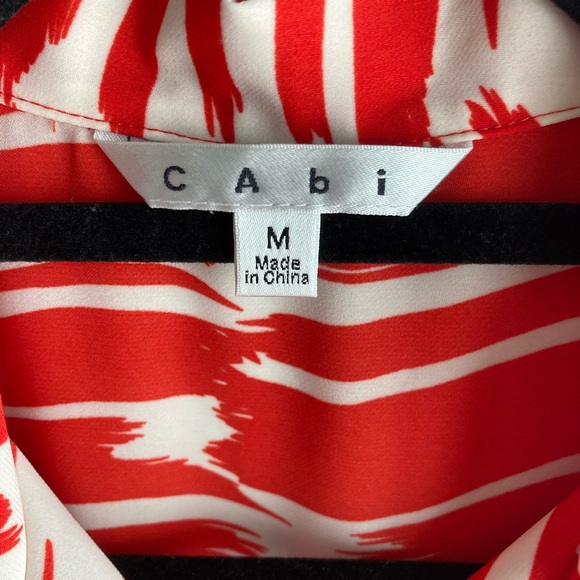 Womens CAbi #281 Brushstroke Red Orange White Medium Shirt Dress with Belt Tie - Picture 3 of 9